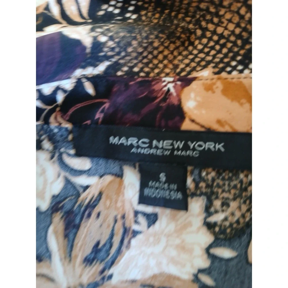 Marc New‎ York Women's Blouse Tunic Brown & Purple Floral Long Sleeve Bohemian